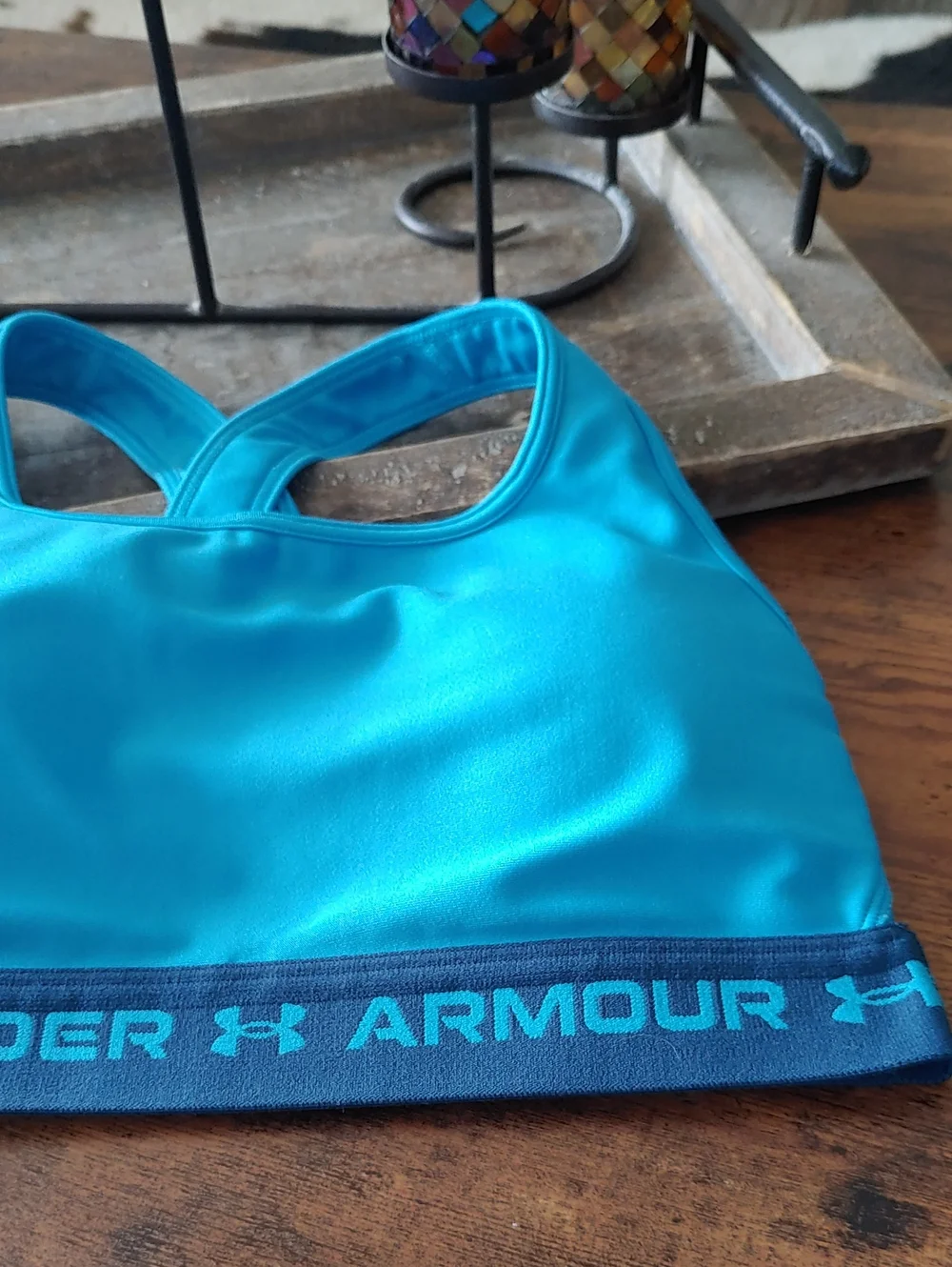 NWOT Under Armour medium Blue Cross Strap Back Padded Sports Bra